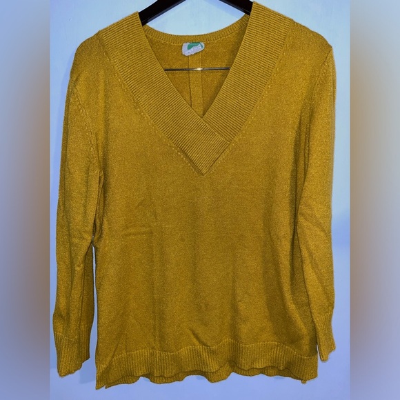 Anthropologie Pullover Gold V-Neck Sweater Women’s Size‎ Medium - Picture 1 of 7